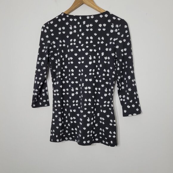 Ispiri Black White Abstract Dot Pattern  V-Neckline Stretch Business Casual Sz S - Picture 2 of 6